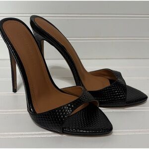 CULT OF COQUETTE Gia Black Reptile Vegan Leather Mules Heels  Womens Size 6.5